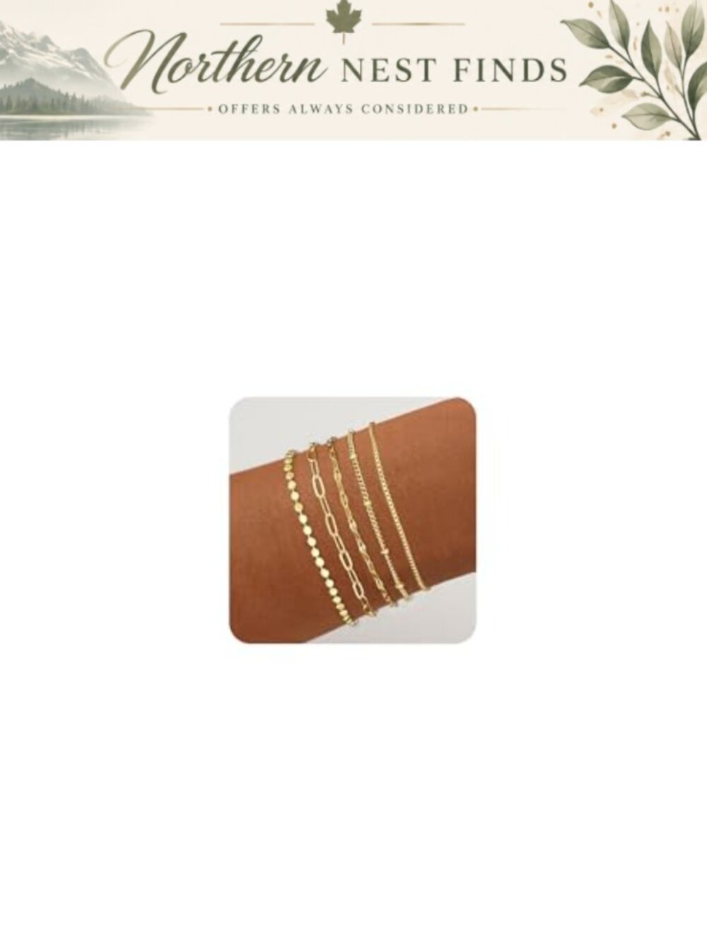 14K Gold Plated Herringbone Link Bracelet Set Adjustable Stackable 6 Piece